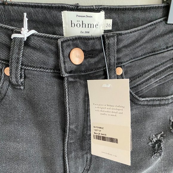 Bohme Black Distressed Midi Shorts Bermuda Shorts - Picture 4 of 6